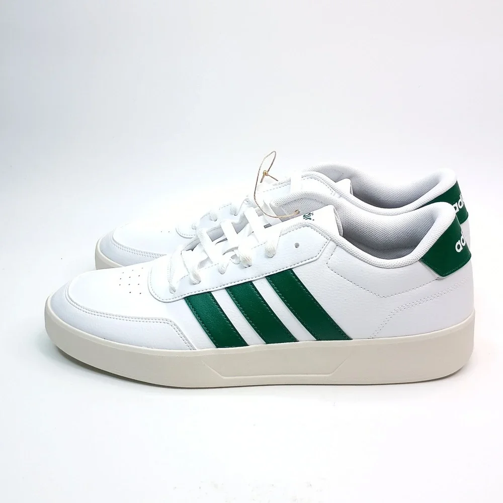 Adidas Breaknet 3.0 Sneakers Men Size 12 White Green Synthetic Leather JR3549